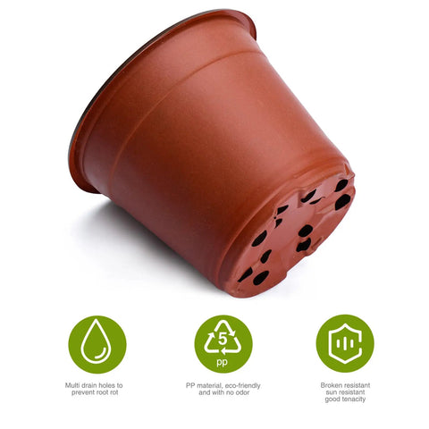 100 Pack 6 Inch Plant Nursery Pots Reusable Waterproof Plastic Pots Seed Starting Pots for Seedlings Garden Projects and Home Pots shown