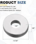 NTA411 Thrust Needle Roller Bearing Set With 20 Washers Chrome Steel, showing size ID 1/4 inch, OD 11/16 inch, thickness 1/8 inch