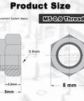 M5 X 0.8mm Nylon Inserted Hex Lock Nuts 100 Piece Bulk Kit product size diagram showing 5mm height and 8mm hex width