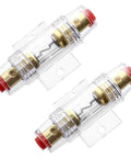 Heavy Duty Drip Proof Inline Fuse Holder With Two 60A Agu Fuses For 4 To 10 Awg Car Audio Wiring knockout protection shown from the front view.