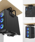 Heavy Duty Under Desk PC Mount Upgrade Your Battle Station With This Badass Adjustable CPU Bracket on a wood desk holding a PC.