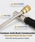 Heavy Duty High Pressure Washer Wand With Hydro Jet Power Spray Attachment showing brass connector and steel tube