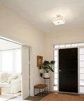 Entryway with Three Light Square Semi Flush Mount In Olde Bronze With Satin Etched White Diffuser And White Microfiber Shade