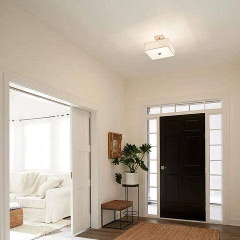 Entryway with Three Light Square Semi Flush Mount In Olde Bronze With Satin Etched White Diffuser And White Microfiber Shade