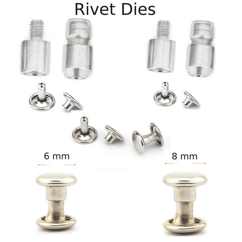 Rivet dies for All In One Hand Press Kit For Snap Buttons Grommets Eyelets Rivets And Popper Fasteners, showing 6mm and 8mm sizes