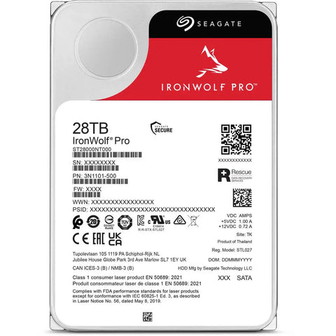 IronWolf Pro 28TB NAS Hard Drive Two Pack For 24x7 Operation With Fast Sustained Transfers And 550 TB Per Year Workload Rate Limit Built For Reliable Multi Drive NAS Storage And Heavy Read Write Workloads, 28TB Seagate drive label