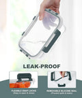 Airtight 10 Pack Glass Food Storage Containers With Lids For Meal Prep, featuring leakproof design with flexible snap locks and silicone seal.