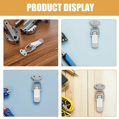 Heavy Duty Stainless Steel Toggle Latch Clamps For Toolboxes And Cases, 10 Pack Spring Loaded Locks on various backgrounds.