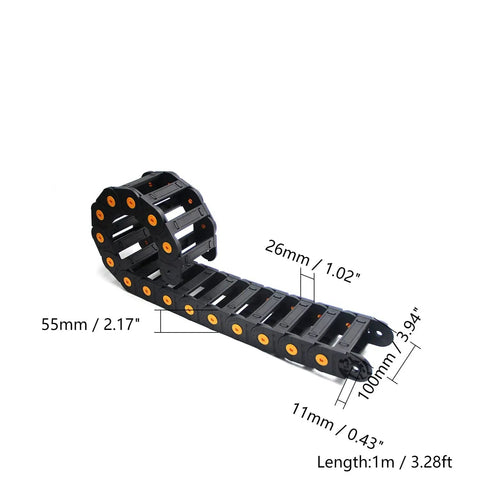 Open Type Drag Chain Cable Carrier with End Connectors for Electrical CNC Router Machines Internal 35x100mm Bend Radius R100
