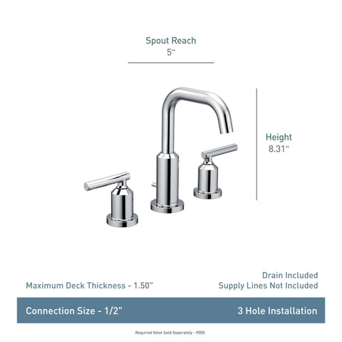 Gibson Brushed Nickel Two Handle Adjustable Widespread High Arc Bathroom Sink Faucet Valve Required MPact Compatible