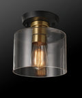 Polly 1 Light Flush Mount Ceiling Light With Black Finish, Clear Glass Shade, Antique Brass Socket, Vintage Edison Bulb Included