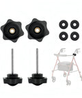 2 Pack Arm Adjustment Knobs for Rollator Walkers with M6 Bolts Set for Easy Install, Black, Compatible with Vive Mobility
