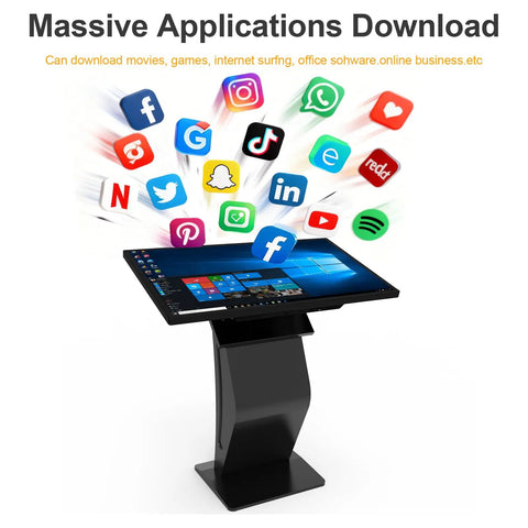 43 Inch Interactive Touch Screen Kiosk Running Windows Os Platform With Straight Up 10 Point Pc ap displaying various application icons.