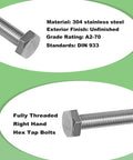 M10 Hex Bolts And Nuts Set With Flat And Spring Washers M10x50mm Fully Threaded Bolts And M10 Nuts 304 Stainless Steel Fasteners