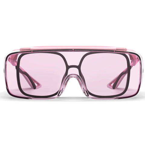 Front view of Anti Fog Safety Goggles For Men And Women With Blue Light Blocking UV Protection Dust Resistant Lenses Pink Frame