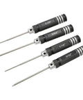 Four Piece Hex Key Screwdriver Set With Straight Handle Allen Wrenches for hobby RC drones and model aircraft maintenance.