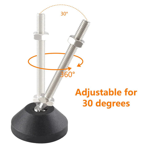 Adjustable Leveling Feet Set for Furniture and Tables, Swivel Levelers With 1.9 Inch Base, M8 Thread, 30-degree swivel detail