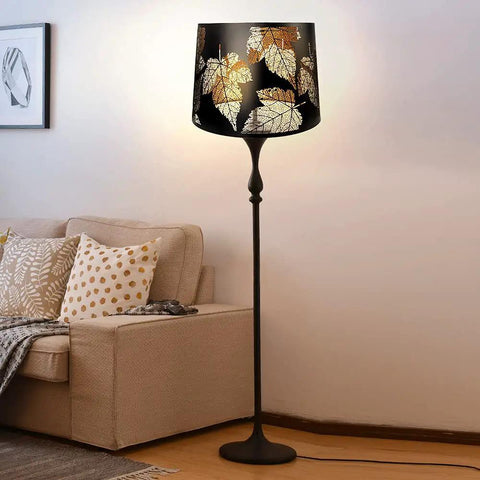 Metal Etched Drum Lamp Shade With Dope Leaf Pattern For Table And Floor Lamps Large 12 By 14 By 10 Inch Spider Fitter Harp Required Alucset Metal Construction Durable Aluminum Finish on floor lamp