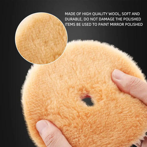 Close-up of Two Pack 6 Inch Yellow Wool Polishing Pads For Medium Cut Car Polisher Buffing And Cutting Pads Set 150mm