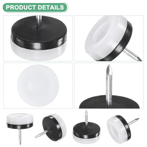 24 Pack Heavy Duty Furniture Sliders With Stainless Steel Nail On Chair Leg Guards That Keep Your Hardwood Floors Looking Fresh And Block Annoying Scrapes For A Slick Smooth Glide Across Any Room, showing detailed product features.