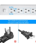 Slim Outlet Concealer With Three Foot Power Strip Extension Cord And Five AC Outlets 1875W For Kitchen Home Office diagram