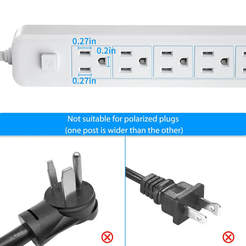 Slim Outlet Concealer With Three Foot Power Strip Extension Cord And Five AC Outlets 1875W For Kitchen Home Office diagram