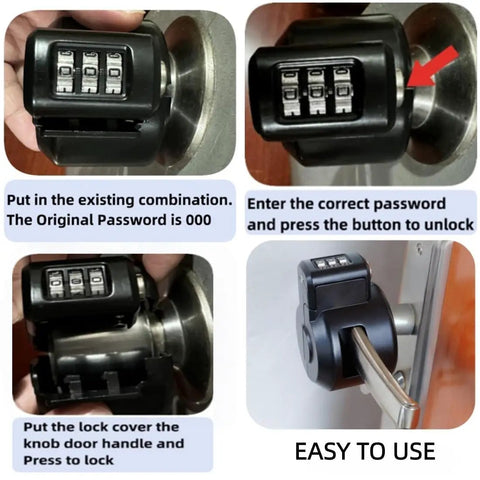 Door Lever Lockout Device With Code Lock No Key Needed Privacy For Bedroom From Outside Only Fits Long Connecting Shaft 1.1 To 1.26 Inches Measure Before Order installed on door lever.
