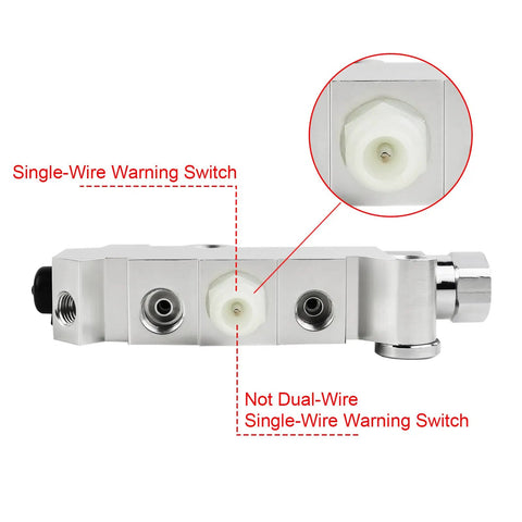 Universal Disc Drum Brake Proportioning Valve with Single-Wire Warning Switch, designed for hydraulic line adapters and easy install.