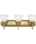 Antique Brass Bath Vanity Light With White Alabaster Glass Shades 24 Inch Wide Eight And A Half Inch Deep Four Point Seven Five Inch Back Plate Classic Steel Build Model 1003 01 Perfect For A Bright Modern Meets Vintage Bathroom Vibe