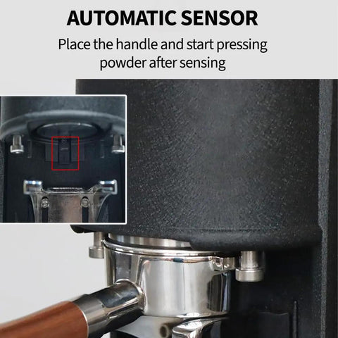 Pro Level Automatic Coffee Tamper Machine Featuring Adjustable Pressure Control Built To Reduce Wrist Strain And Help You Nail Consistent Espresso Shots Without Any Sweat Or Complicated Setup Daily automatic sensor detail.