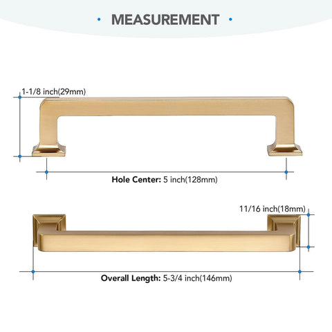 Dimensions of 10 Pack 5 Inch Champagne Bronze Cabinet Handles Center To Center 5 Inch Solid Zinc Alloy Pulls For Kitchen Cupboards