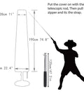 Diagram showing 7 to 9 ft Waterproof Patio Umbrella Cover with push rod; dimensions 74.8in height, 11in top, 22.4in bottom.