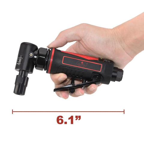 One Quarter Inch Angle Die Grinder With Pistol Grip Air Powered 20000 RPM AP17315 in hand, showing size and design features.