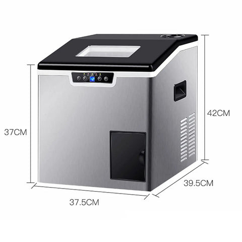 Portable Countertop Ice Maker Machine With No Sweat Self Cleaning And Lightning Fast Bullet Ice Production Compact Design dimensions shown.