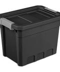 Six Pack Seven Point Five Gallon Stackable Tote For Home Organization Tough Plastic Storage Bins With Recessed Lid And Heavy Duty Latches