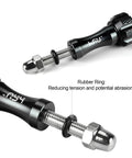 Close-up of Go To Aluminum Thumbscrew Set With Wrench For GoPro Hero And AKASO Campark Action Cameras, 3 Pack Black With O Rings.