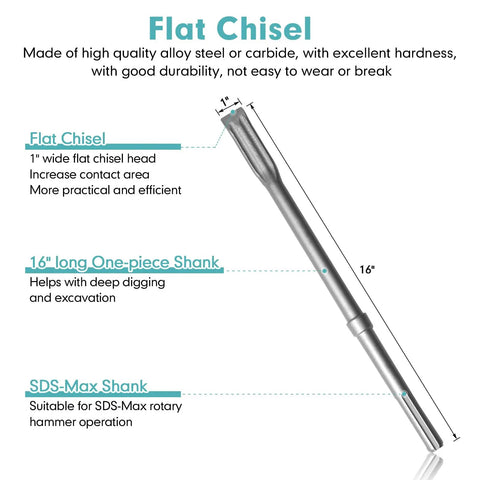 16-inch flat chisel from SDS Max Shank Rotary Hammer Chisel Set With 16 Inch Shank Point And Flat Carbide Chisels For Concrete Brick Stone Masonry