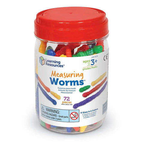 Measuring Worms Counting Toy Set For Kids, 72 colorful squishy worms in a clear jar with red lid, for toddlers ages 3 and up