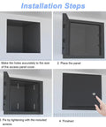 Installation steps for Custom Sized Black Drywall Access Panel With Slick Touch Latch And Heavy Duty Aluminum Frame for quick flush setup.