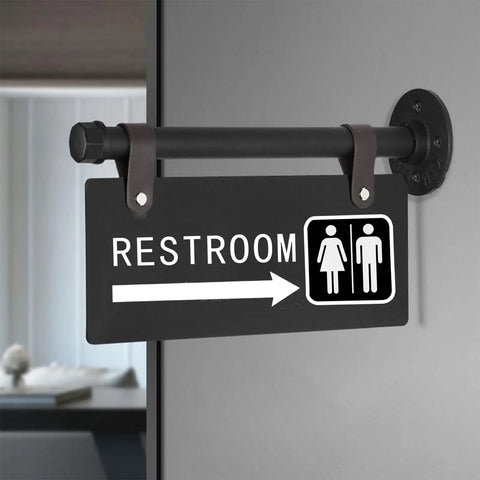 Unisex Restroom Sign Double Sided With Left Arrow For Men And Women All Gender Wall Mount Corridor Toilet Sign For Home And Office