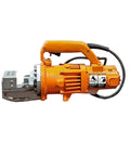 Portable Electric Hydraulic Rebar Cutter Cuts 3/4 Inch Grade 60 Rod In Seconds Heavy Duty Steel Reinforcing Bar Tool For Contractors Fast Clean Cuts DC-20WH Series side view showing orange motor and cutting head.