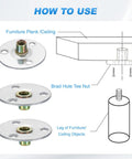 Rock Solid M8 Brad Hole T Nuts With Heavy Duty 2.8 Inch Round Base Weld Nuts and Secure Flange Insert shown with furniture mounts.