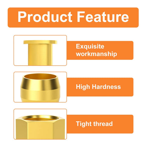 Air compressor unloader tube kit feature graphic in gold showing ferrule, brass collar, and hex nut.