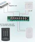 Heavy Duty Access Control System With 600 Pound Electromagnetic Door Lock Kit, Two Remotes, Five RFID Access Keys, Card Swipe And Code Entry, Built In Alarm Tone, 110V Power Supply For Secure Doors In Commercial And Residential Settings, showing circuit board and connections.