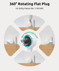 NUTICT 360 Rotating Flat Power Strip With Three AC Outlets And Four USB Ports showing 360° rotating plug design for easy access.