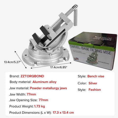 Heavy Duty Bench Vise With Multi Angle Clamp And 0 To 90 Degree Tilt 360 Degree Swivel Base Three Inch Jaw Cast Iron And Powder Metallurgy Jaws For Woodworking Drilling And Milling DIY Projects, 77mm jaws
