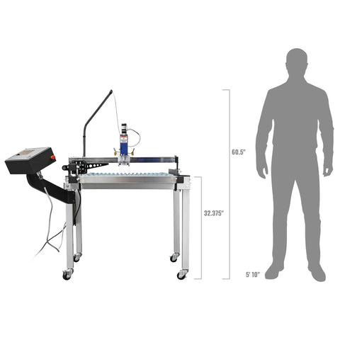 Versa-Cut 2 By 2 CNC Plasma Table For Metal Cutting With Garage-Grade Precision next to silhouette for size comparison