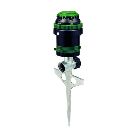 Six Spray Patterns Gear Drive Sprinkler On Metal T Spike For Customizable Lawn Watering Coverage With Rotating Head And Adjustable Spray Range