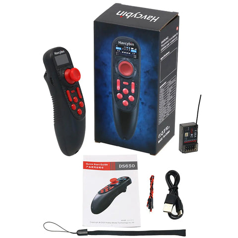 6 Channel 2.4G RC Boat Transmitter With Color Screen Remote Controller And F06A Receiver Ergonomic One Handed Grip PWM Compatible Throttle Speed Limit Brake Fail Safe DS600 Pro Grade Upgrade For Newbies box and components display