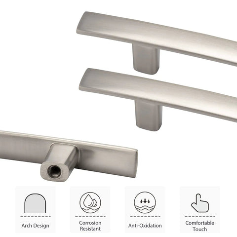 25 Pack Solid Zinc Alloy Cabinet Handles Brushed Nickel Arch Drawer Pulls 3 Inch Center to Center with corrosion resistant icons